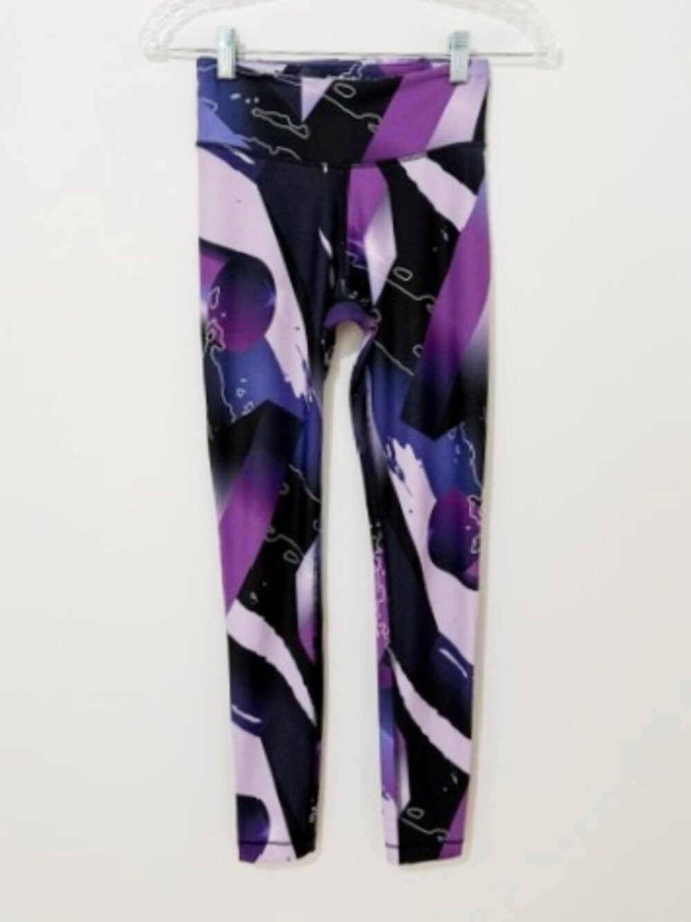 Reebok Lux Bold Speedwick Leggings Purple Black Retro Vector Size XS